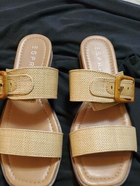Esprit Woven Buckle Slide Sandals in Tan